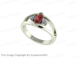 Natural Red Garnet CZ Diamond Gemstone Sterling Silver Handmade Women Ring - £46.33 GBP