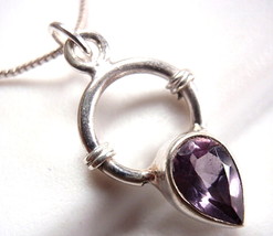 Small Faceted Amethyst Pendant 925 Sterling Silver with Rope Style Accents - $11.69