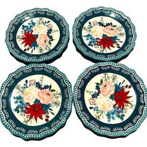 Pioneer Woman Wishful Winter Rose Teal Appetizer Plates Set of 4 6.5 IN DIA - £21.94 GBP