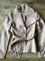 Zara Women Jacket Size M Pink Moto Waterfall Geometric Linen Blend B71 - $39.19