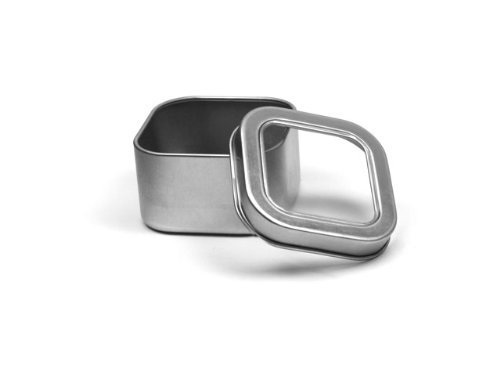 Tin SQUARE Deep Container 4oz w/ Clear Top Cover - $6.51