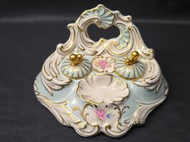 Antique LIMOGES Double Inkstand, Linage Blue And Gilt, France - READ DES... - $1,299.72 MXN