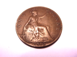1912 Great Britain One Penny King George V Large Cent England Coin - $6.88
