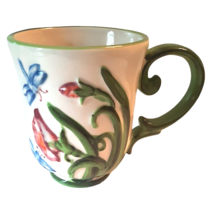 Floral Temptations 12 oz. Coffee Tea Mug Vintage Embossed Dragonflies - £16.48 GBP