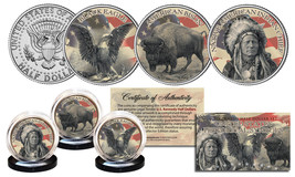 Native American Symbol Jfk Half Dollar 3-Coin Set Black Eagle Indian Chief Bison - £14.63 GBP