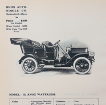 1908 Knox Auto Model H Waterless Catalog Advertisement Automobilia F17M2 - $568.44 MXN