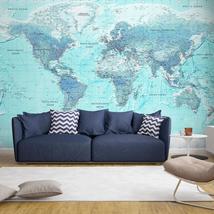 Tiptophomedecor Peel and Stick World Map  Wallpaper Wall Mural - Sky Blue World  - £47.44 GBP+