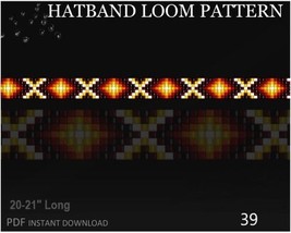 Delica Beads Hatband Loom Pattern No.39 - Orange colors Beaded Belt and ... - $3.00