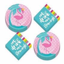 Live It Up! Party Supplies Pink and Teal Flamingo Paper Dessert Plates &amp;... - £10.00 GBP