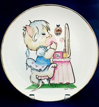A cat plays with makeup hand-painted porcelain plat by Maria Wilson girl... - $8.90