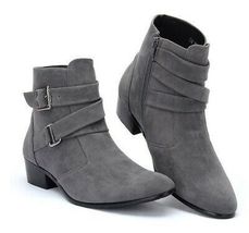 Suede Leather Gray PointedToe High Ankle Men Rounded Buckle Straps Jodhp... - £117.15 GBP