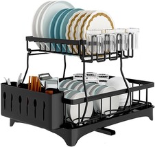 2-Tier Drying Dish Rack And Drain Board Set Utensil Holder Metal Kitchen... - £39.48 GBP