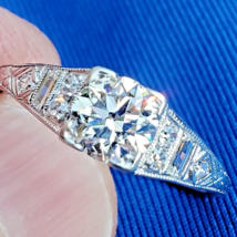 Earth mined Diamond Deco Engagement Ring 1 carat Platinum Statement Solitaire 7 - $16,178.26 CAD