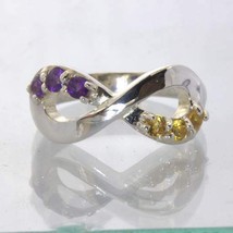 Purple Amethyst Yellow Citrine Figure 8 Infinity Silver Ring size 9 Design 511 - £64.85 GBP