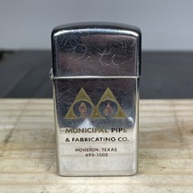 Vintage Zippo Slim 1968 Municipal Pipe &amp; Fabricating Houston Texas  - $48.19