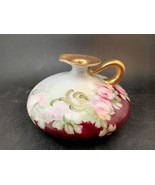 JPL Limoges Hand Painted Limoges Squat Vase Gold Antique L.G. Dusty Pink... - $318.00