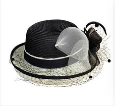 Ladies Women Versatile Fashion Hat  Curling Gauze Top Hat Flower Veil Ke... - £27.40 GBP