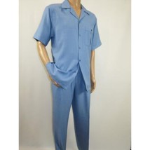 Men 2pc Walking Leisure Suit Short Sleeves By DREAMS Fancy 277-11 Ocean Blue image 2