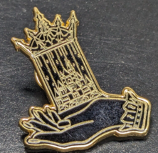 Hand Holding a Crowned Castle - Black &amp; Gold Tone Enamel Lapel Backpack Hat Pin - £12.52 GBP