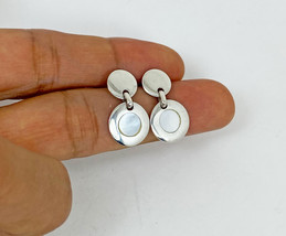 Mother Pearl Double Disc Drop Earrings 925 Sterling Silver, Handmade Wom... - $42.00