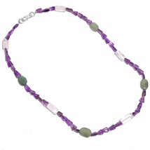 Natural Amethyst Crystal Aventurine Gemstone Smooth Beads Necklace 17&quot; UB-6891 - £7.80 GBP
