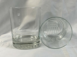 2 Union Pacific Railroad Water Glasses 12 oz UPRR Etched Logo - $34.60