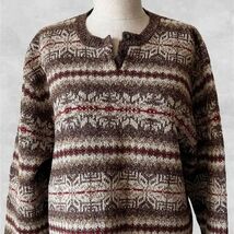 Eddie Bauer Women’s Large Wool Blend Fair Isle Sweater Brown Red Nordic - $42.75