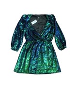 Sugar Lips Dress Size XS Sequin Blue Green Black Long Sleeves Mini Party - $21.78