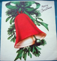 Vintage Merry Christmas Red Bell Card 1940s Unused - $4.99