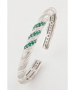 Sterling Silver Judith Ripka Hinged Cuff Bracelet w/ Three Rows Emeralds - €826,97 EUR