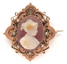 Authenticity Guarantee 
10k Rose Gold Victorian Genuine Natural Agate Cameo P... - £669.53 GBP