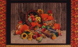23.5&quot; X 44&quot; Panel Fall Corn Pumpkins Squash Thanksgiving Cotton Fabric D514.36 - £6.67 GBP