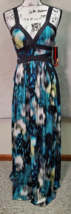 Sofia Vergara Long Maxi Dress Womens Small Black Teal Tie Dye Wide Straps V Neck - £25.29 GBP
