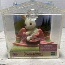 Calico Critters Mini Bunny Rabbit Baby on Pink Rocking Horse With Carry ... - £12.45 GBP