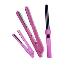 3 Pc Gift Set! Herstyler Hot Pink Hair Straightener (Full &amp; Mini) &amp; Curling Wand - £103.33 GBP