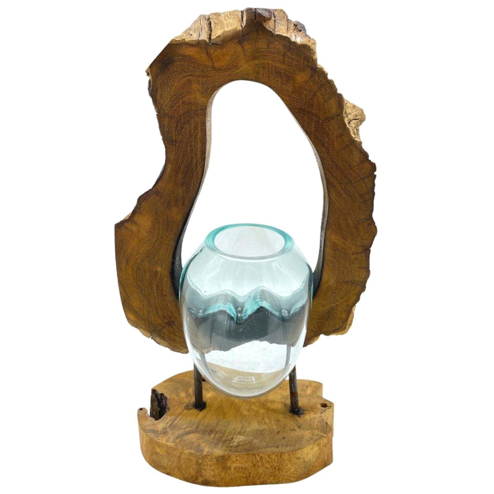 Molton Glass Hanging Art Vase On Wood - $63.99