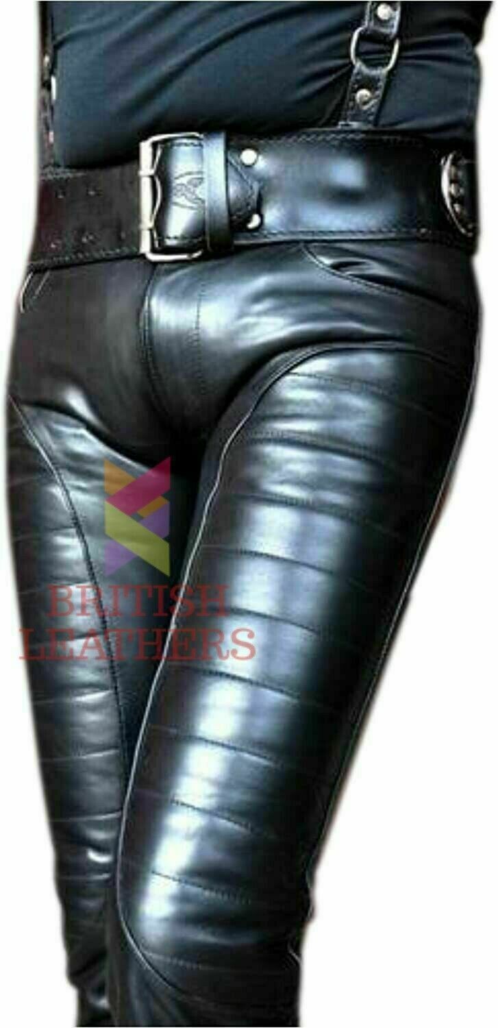 32&quot; Men&#39;s Leather Pants Double Zips Pants Jeans Trousers Breeches BLUF L... - $83.79