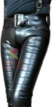 32&quot; Men&#39;s Leather Pants Double Zips Pants Jeans Trousers Breeches BLUF L... - £65.88 GBP