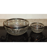 2pc Vintage Thumbprint Cut Glass 9&quot; &amp; 5&quot; Bowl Set With Silver Plate Rim - £31.56 GBP