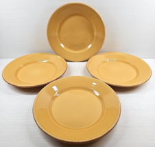 4 Pottery Barn Gabriella Gold Dinner Plates Set Amber Beaded Rim Edge Dishes Lot - £68.55 GBP