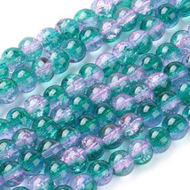 Z Bead Lot 5 strand 6mm round crackle glass Two Tone DarkCyan 31 inch CCG60 - $10.44