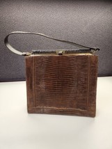 Woman Vintage Distressed Alligator Hand Bag Brass Trim Brown - £84.21 GBP