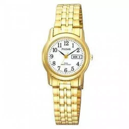 Pulsar PXU040 Women&#39;s White Dial Date Gold-Tone Stainless Steel Dress Watch - $49.99