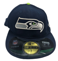 Seattle Seahawks 5950 59 Fifty Hat Fitted Size 7 Blue Stitched NFL Onfie... - $29.63