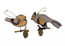 Pair 2 Vtg Kurt S Adler Carved Painted Wood Blue Birds on Branch Ornaments RARE - £31.60 GBP