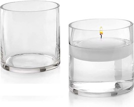 Set Of 2 Glass Cylinder Vases 5 Inch Tall X 5 Inch Round - Multi-Use: Pillar - £28.85 GBP