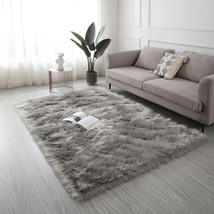 84&quot; x 60&quot; x 3.5&quot; Ultra Soft Fluffy Faux Fur Sheepskin Area Rug Polyester L.Grey - £92.65 GBP