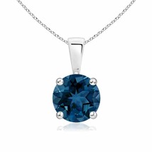 7MM Natural Round London Blue Topaz Solitaire Pendant Necklace in Silver - £149.66 GBP