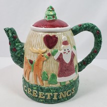 Vintage 1995 Fitz and Floyd Christmas Tea Coffee Pot Ceramic 8 Inch Tall w/ Lid - £20.26 GBP