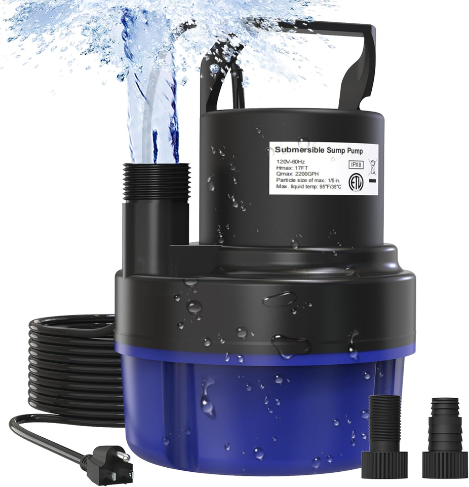 2200 GPH Portable Sump Pump for Pool Draining, Pool Cover Pump with 25 F... - $110.18
